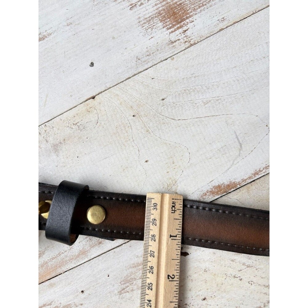 Vintage 70s leather belt Baron solid Brass Buckle cornet trumpet music band 34 - Picture 14 of 16